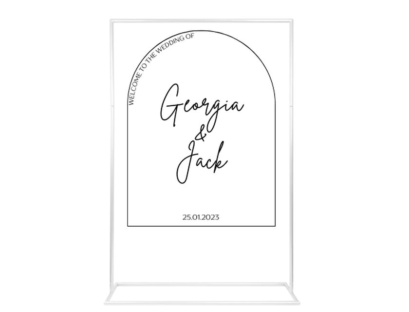 Personalised White Arched Acrylic Sign Package - Black Signage Frame
