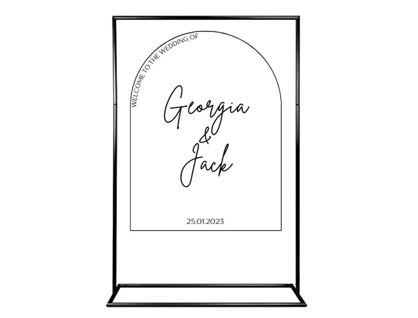 Personalised White Arched Acrylic Sign Package - Black Signage Frame