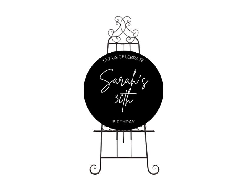 Personalised Black Round Acrylic Sign Package - Black Metal Easel