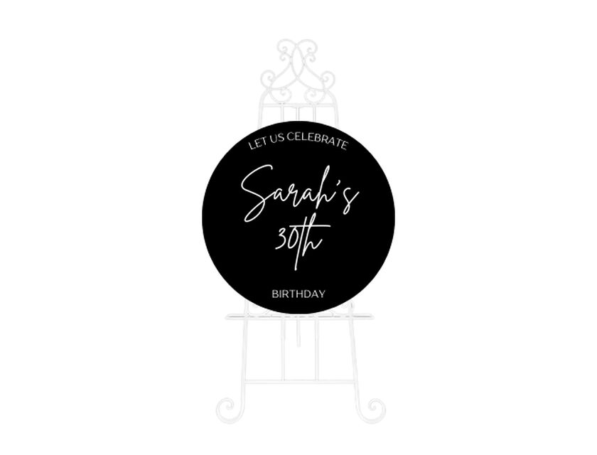 Personalised Black Round Acrylic Sign Package - Black Metal Easel