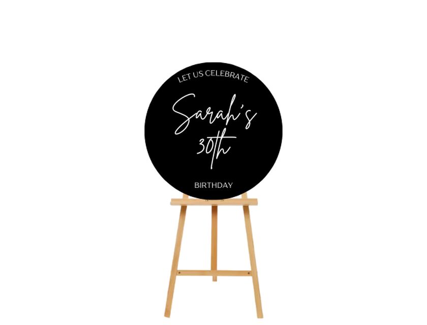 Personalised Black Round Acrylic Sign Package - Black Metal Easel
