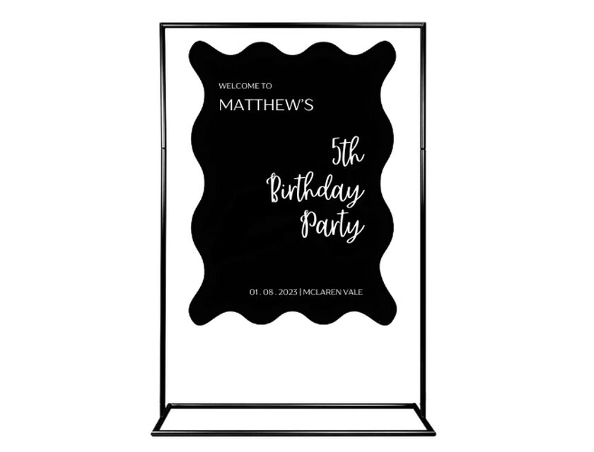 Personalised Black Ripple Acrylic Sign Package - Black Metal Easel
