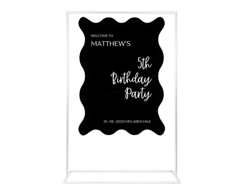 Personalised Black Ripple Acrylic Sign Package - Black Metal Easel