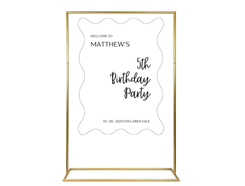 Personalised White Ripple Acrylic Sign Package - Black Metal Easel