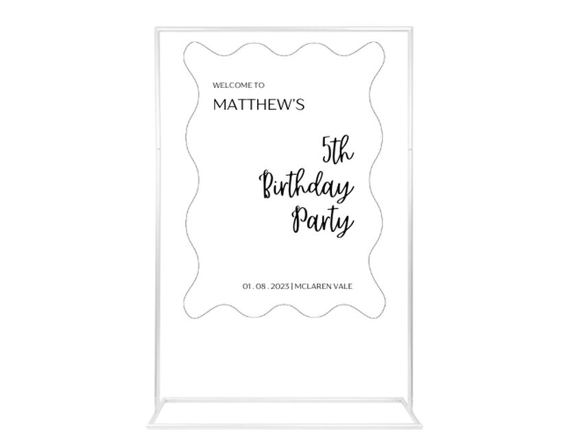 Personalised White Ripple Acrylic Sign Package - Black Metal Easel