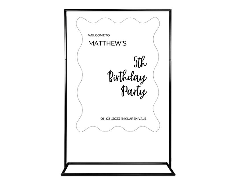 Personalised White Ripple Acrylic Sign Package - Black Metal Easel