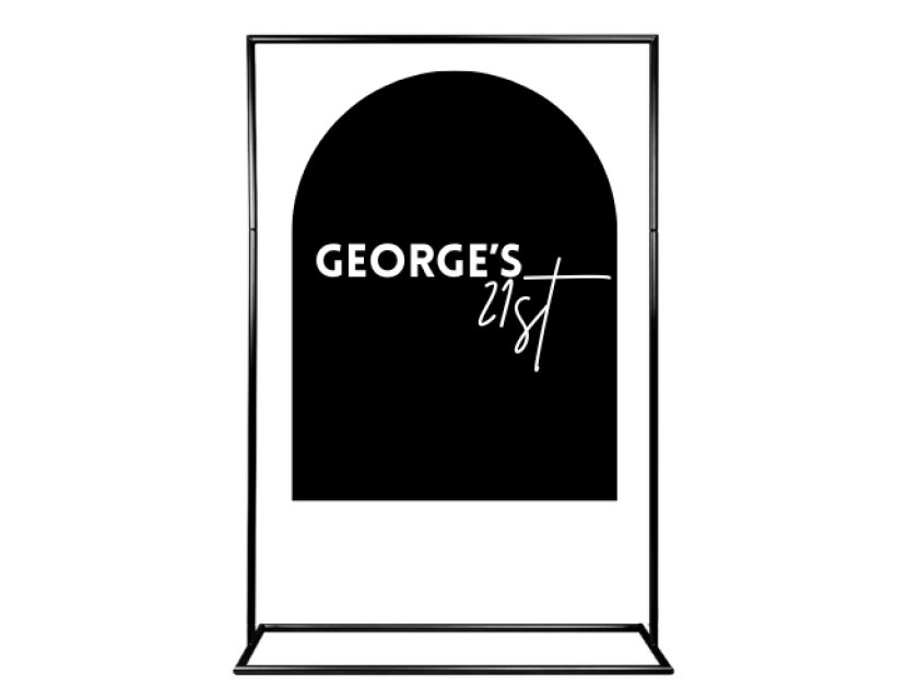 Personalised Black Arched Acrylic Sign Package - White Metal Easel