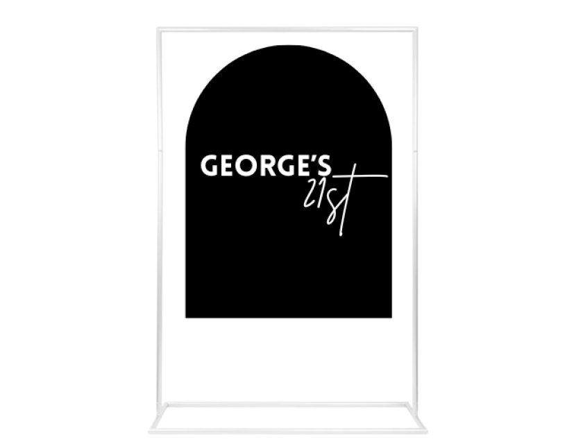 Personalised Black Arched Acrylic Sign Package - White Metal Easel