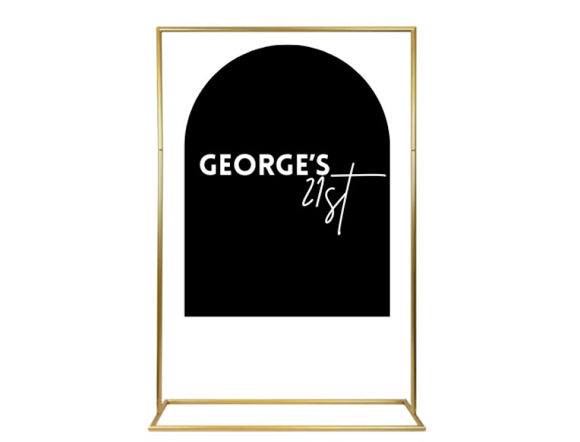 Personalised Black Arched Acrylic Sign Package - White Metal Easel