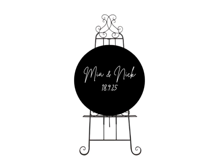 Personalised Black Round Acrylic Sign Package - Black Metal Easel