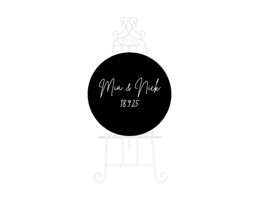 Personalised Black Round Acrylic Sign Package - Black Metal Easel