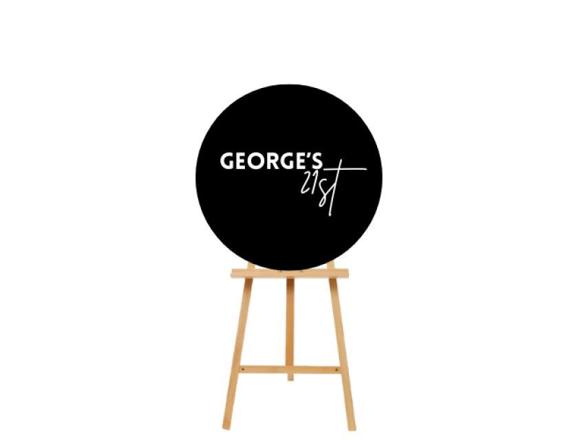 Personalised Black Round Acrylic Sign Package - Black Metal Easel