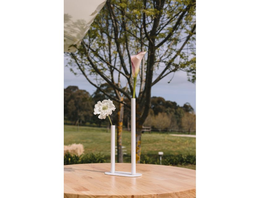 Two Stem Bud Vase - White