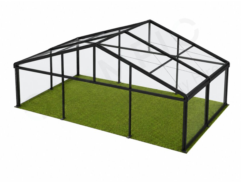 10m Clear Roof - Black Frame Pavilion - 10m x 3m