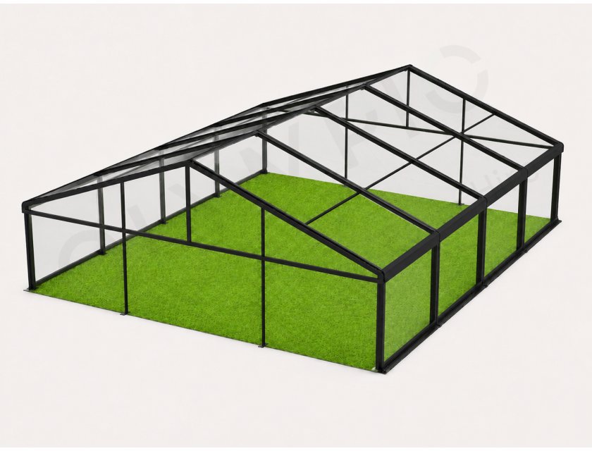 10m Clear Roof - Black Frame Pavilion - 10m x 3m
