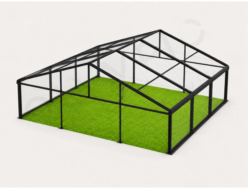 10m Clear Roof - Black Frame Pavilion - 10m x 3m