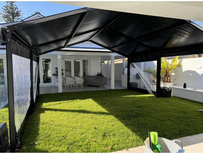 6m Black Roof, Black Frame Pavilion - 6m x 3m