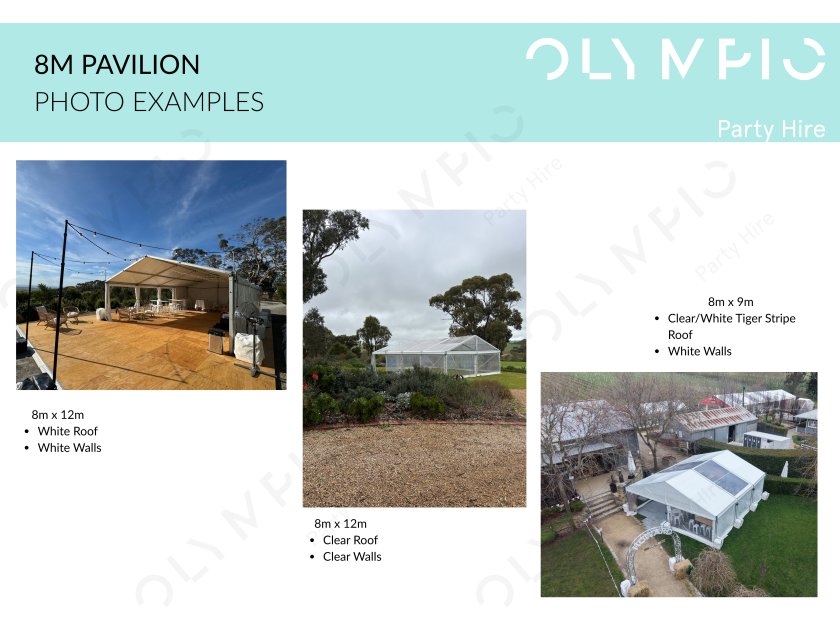 8m White Roof Pavilion - 8m x 3m