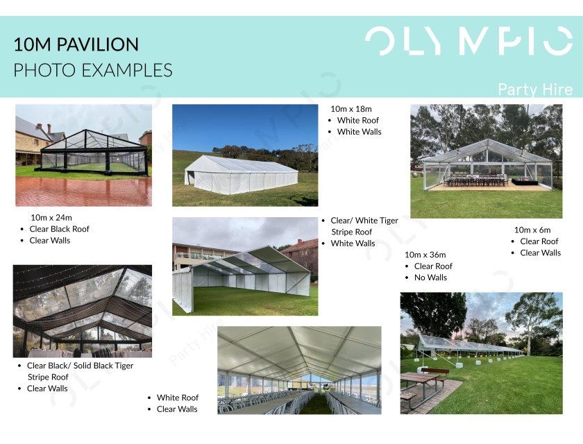 10m Clear Roof Pavilion - 10m x 3m